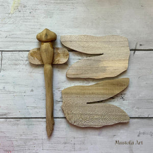 Unpainted Wooden Dragonfly Figurine Kit by Mustofa Art