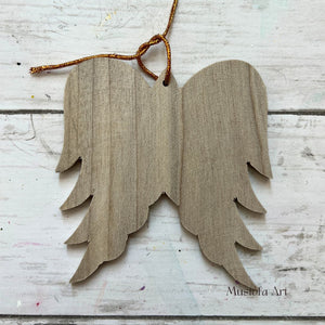 Unpainted Handmade Wooden Angel Wings by Mustofa Art