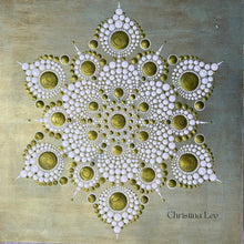 Load image into Gallery viewer, Green and Pearl 6 Point Mandala Painting on Wood Board by Christina Lee
