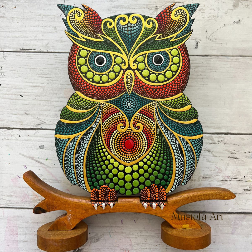 Owl with Stand Double Sided Hand Painted by Mustofa Art