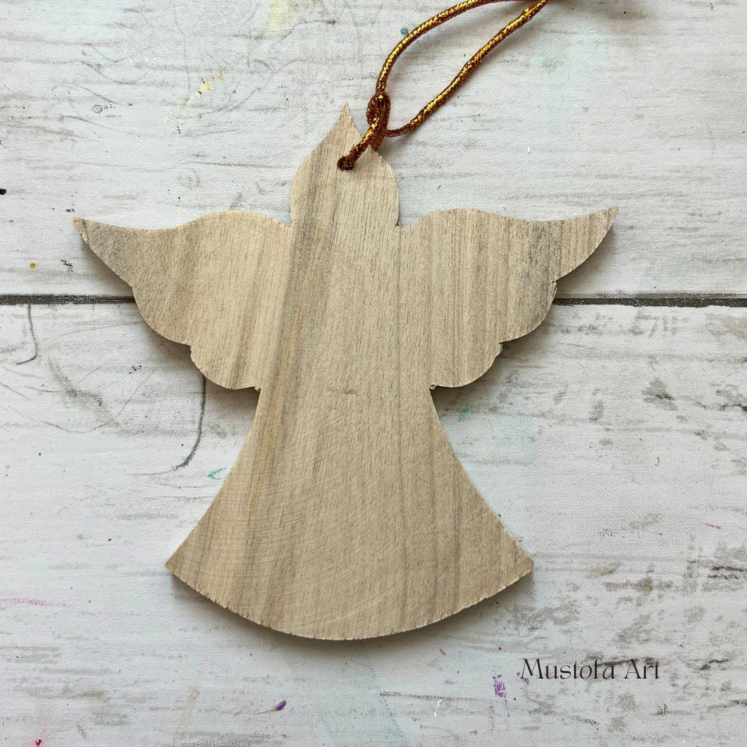 Unpainted Handmade Wooden Angel by Mustofa Art