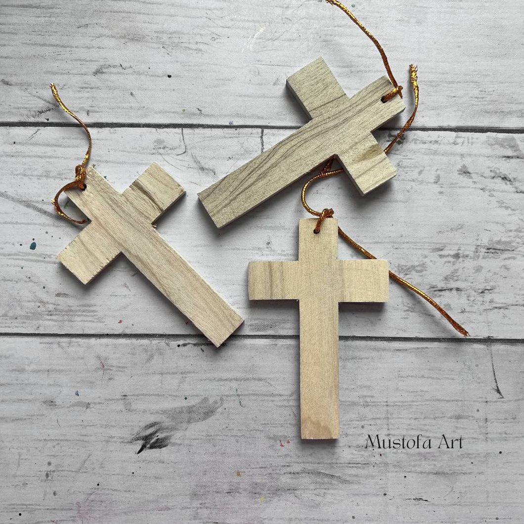 Small Unpainted Handmade Wooden Crosses by Mustofa Art