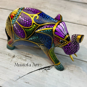 Small Elephant Hand Carved and Painted by Mustofa Art Multiple Options Available