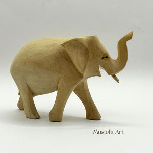 Canadian Unpainted Wooden Elephant Figurines Hand Carved by Mustofa Art