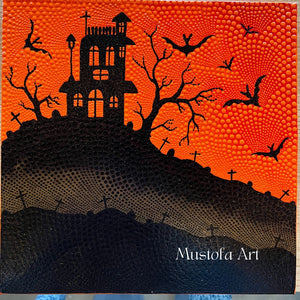 Spooky 10" x 10" Dot Painting Mustofa Art