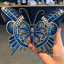 Load image into Gallery viewer, Blue Magical Butterfly Hand carved and Dot Painted by Mustofa Art Various Options
