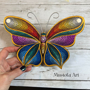 Medium Magical Butterfly Hand carved and Dot Painted by Mustofa Art Various Options