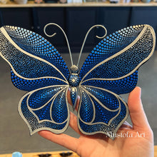 Load image into Gallery viewer, Blue Magical Butterfly Hand carved and Dot Painted by Mustofa Art Various Options
