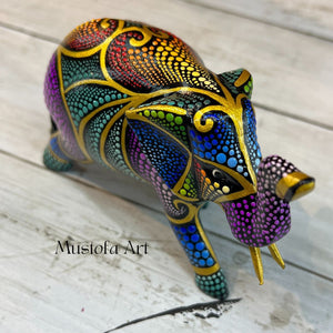 Small Elephant Hand Carved and Painted by Mustofa Art Multiple Options Available