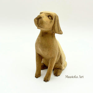 Unpainted Wooden Dog Figurines Hand Carved by Mustofa Art