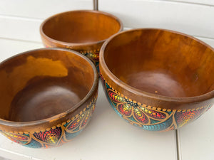 Mahogany Wooden Bowls Painted by Mustofa Art