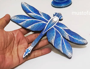 Blue Magical Dragonfly Hand carved and Dot Painted by Mustofa Art Various Options