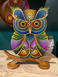 Owl with Stand Hand Painted by Mustofa Art