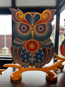 Owl with Stand Double Sided Hand Painted by Mustofa Art