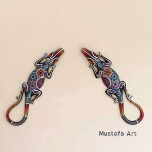 Medium Gecko Pair Dot Painting by Mustofa Art