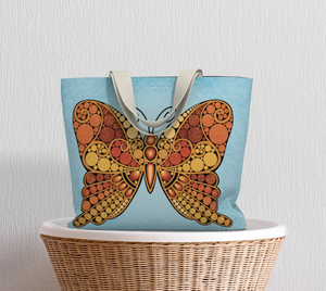 Orange Butterfly with Blue Background Lined Tote Bag