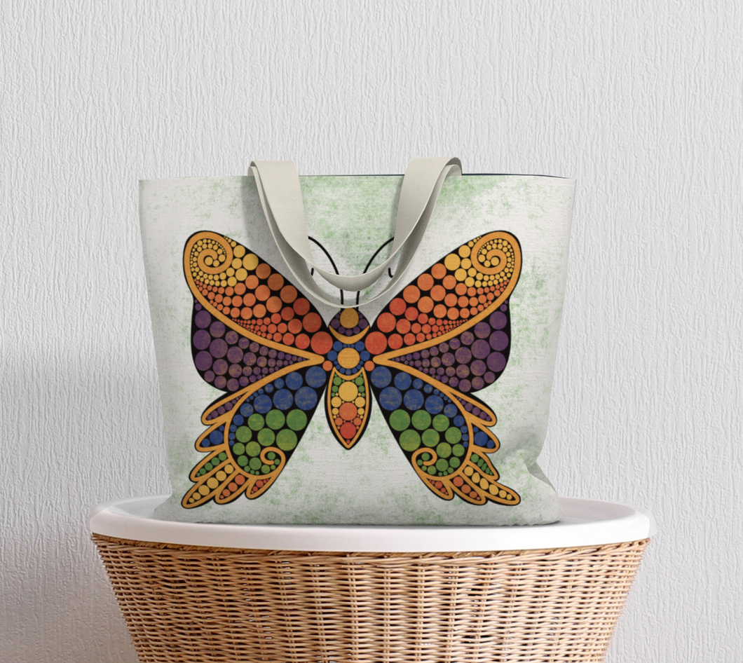 Rainbow Butterfly Lined Tote Bag